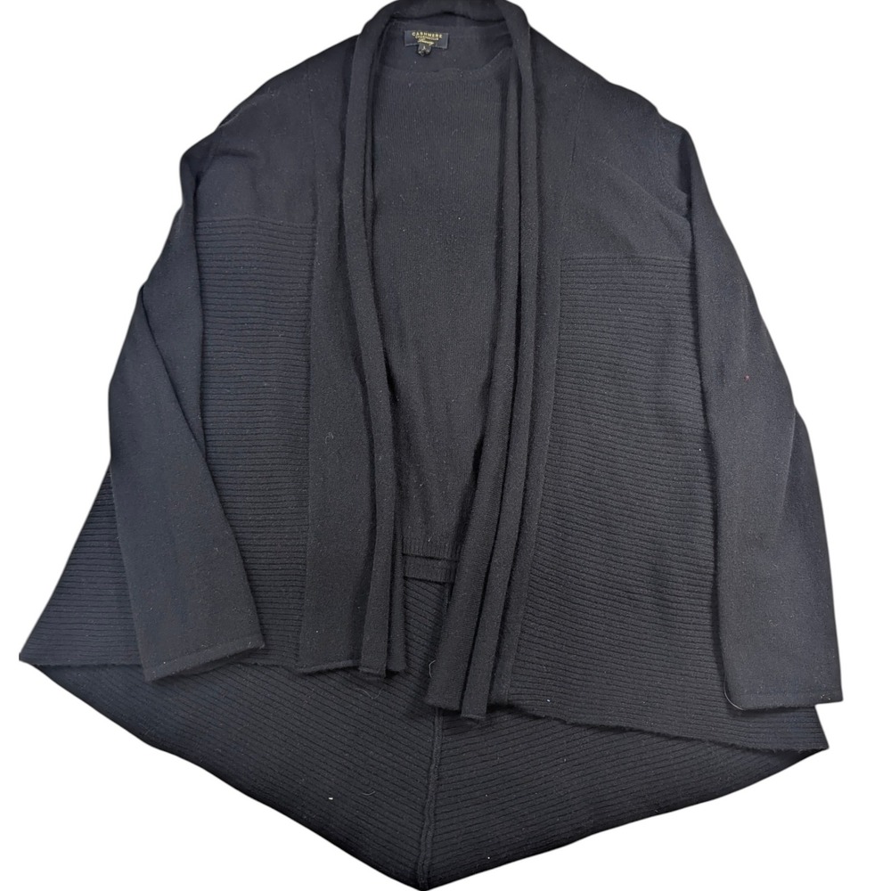 Charter Club 100% Cashmere Black Duster Cardigan‎ Womens L Open Front